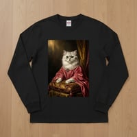 猫（チンチラペルシャ）長袖Tシャツ ルネサンス風カラーアート ブラック 男女兼用