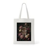 うさぎ（アメリカンファジーロップ）トートバッグ 花の油絵風アート キャンバス地