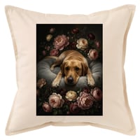 犬（ラブラドールレトリバー）クッション 45cm 花の油絵風カラーアート