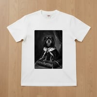 犬（キャバリア）半袖Tシャツ ルネサンス風モノクロアート ホワイト 男女兼用