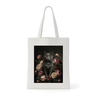 猫（シャルトリュー）トートバッグ 花の油絵風アート キャンバス地