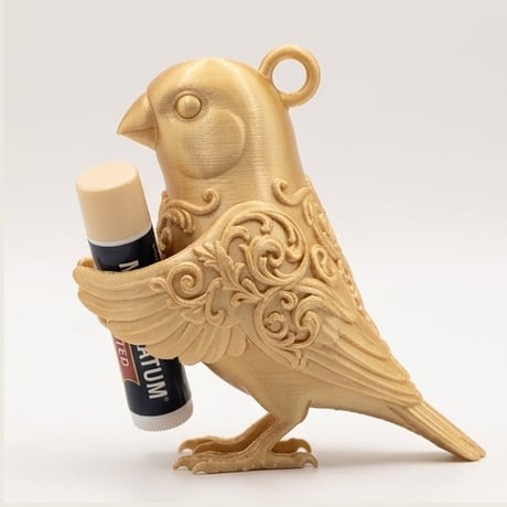 アサヒスズメの3Dプリント リップケース シルクゴールド キーホルダー