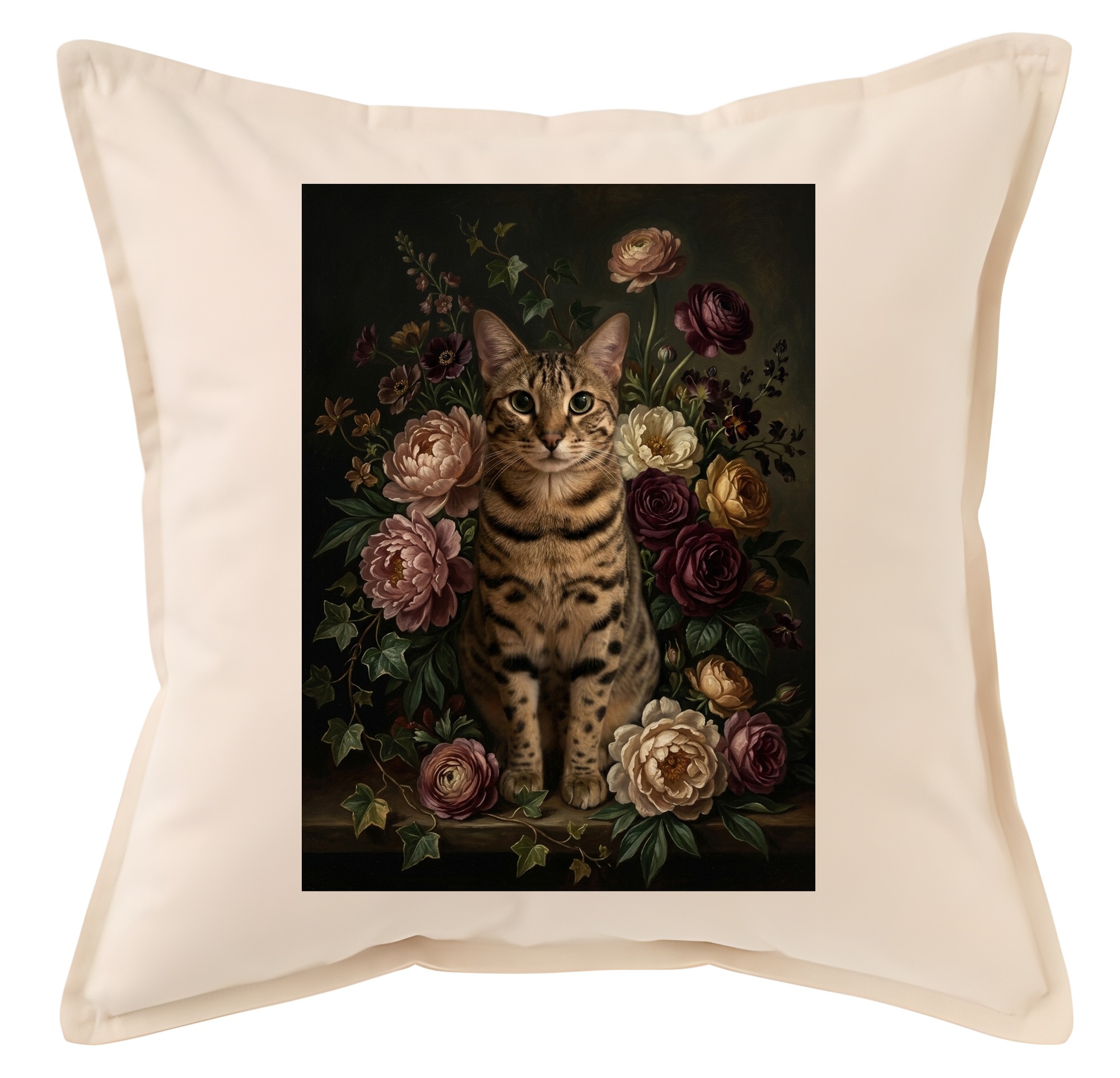 猫（オシキャット）クッション 45cm 花の油絵風カラーアート | うちの