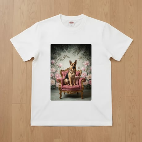 ジャーマンシェパード半袖Tシャツ ロココ調シャビーピンク ホワイト 男女兼用