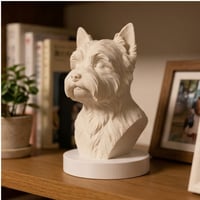 犬（ヨークシャーテリア）の3Dプリント胸像 白PLA 彫刻 置物 インテリア