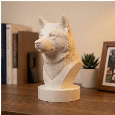 犬（秋田犬）の3Dプリント胸像 白PLA 彫刻 置物 インテリア