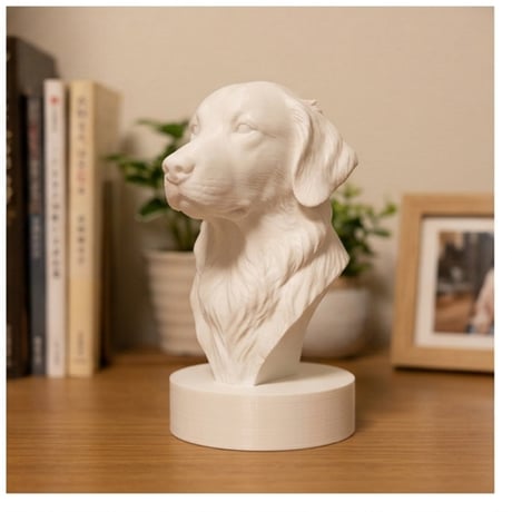 犬（ゴールデンレトリバー）の3Dプリント胸像 白PLA 彫刻 置物 インテリア