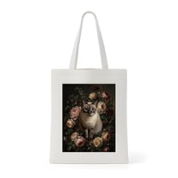 猫（シャム猫）トートバッグ 花の油絵風アート キャンバス地