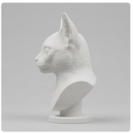 猫（シンガプーラ）の3Dプリント胸像 白PLA 彫刻 置物 インテリア