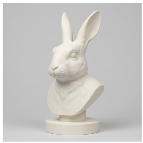 うさぎ（ハーレクイン）の3Dプリント胸像 白PLA 彫刻 置物 インテリア