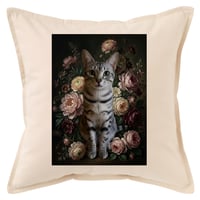 猫（エジプシャンマウ）クッション 45cm 花の油絵風カラーアート