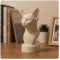 猫（アビシニアン）の3Dプリント胸像 白PLA 彫刻 置物 インテリア