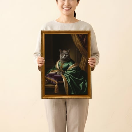 猫（ブリティッシュショートヘア）のルネサンス風肖像画 A3額装インテリア壁掛け