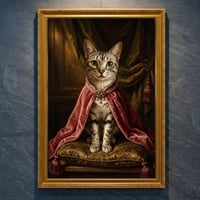 猫（エジプシャンマウ）のルネサンス風肖像画 A4金縁額装インテリア壁掛け