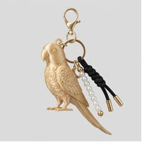 インコ（アレクサンドリンインコ）のキーホルダー ミニチュア シルクゴールド