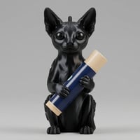 猫（デボンレックス）の3Dプリント リップケース シルクブラック キーホルダー
