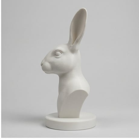 うさぎ（ベルジアンヘア）の3Dプリント胸像 白PLA 彫刻 置物 インテリア