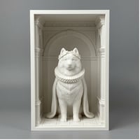 犬（サモエド）の3Dプリント ブックヌーク 白PLA 本棚インテリア