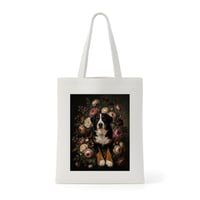犬（バーニーズマウンテンドッグ）トートバッグ 花の油絵風アート キャンバス地