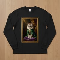 猫（バーマン）長袖Tシャツ ルネサンス風カラーアート ブラック 男女兼用