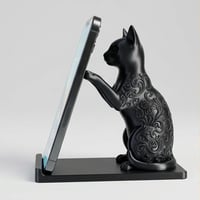 猫（シャム猫）のスマホスタンド 卓上 シルクブラック
