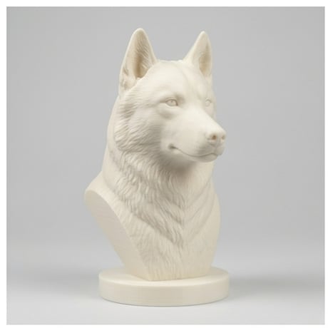 犬（シベリアンハスキー）の3Dプリント胸像 白PLA 彫刻 置物 インテリア