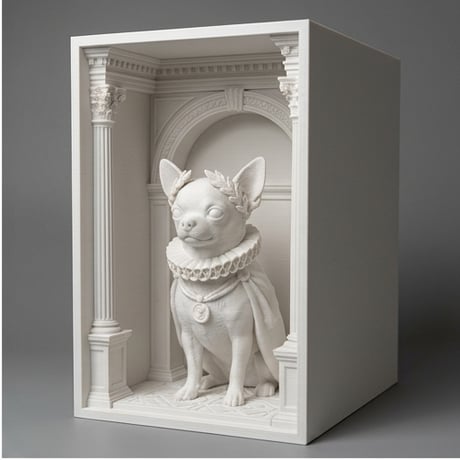 犬（チワワ）の3Dプリント ブックヌーク 白PLA 本棚インテリア