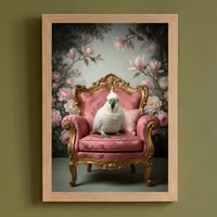 インコ（キバタン）のロココ調シャビーピンクアート A4額装インテリア壁掛け