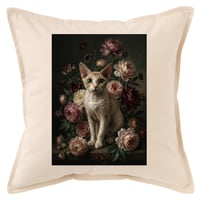 猫（デボンレックス）クッション 45cm 花の油絵風カラーアート