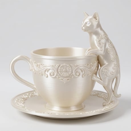 猫（シャム猫）のアクセサリートレイ 小物入れ シルクホワイト