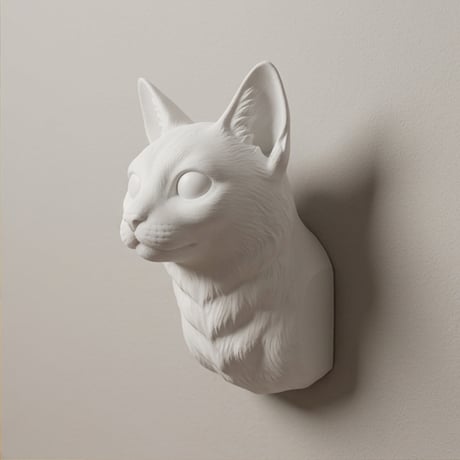 猫（マンチカン）の壁掛けレリーフ 3Dプリント 白PLA インテリア