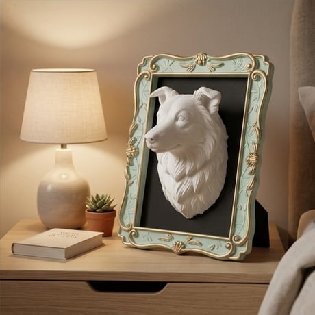 犬（ボーダーコリー）の壁掛けレリーフ 3Dプリント 白PLA インテリア