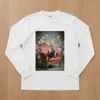 ブルーイグアナ長袖Tシャツ ロココ調シャビーピンク ホワイト 男女兼用