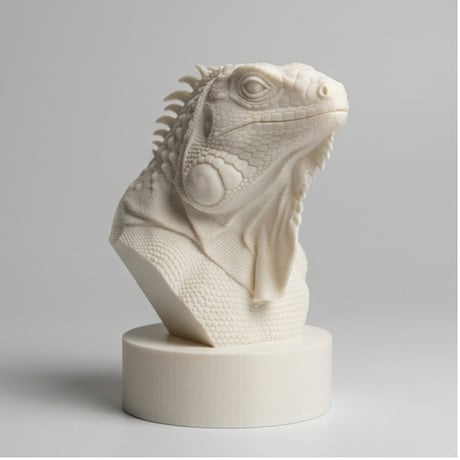 イグアナ（レッドイグアナ）の3Dプリント胸像 白PLA 彫刻 置物 インテリア