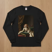 犬（ビーグル）長袖Tシャツ ルネサンス風カラーアート ブラック 男女兼用