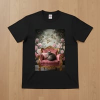 ブリティッシュショートヘア半袖Tシャツ ロココ調アート ブラック 男女兼用