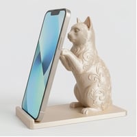 猫（ターキッシュアンゴラ）のスマホスタンド 卓上 シルクゴールド