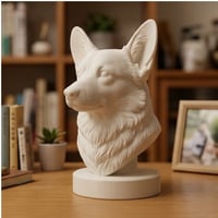 犬（コーギー）の3Dプリント胸像 白PLA 彫刻 置物 インテリア