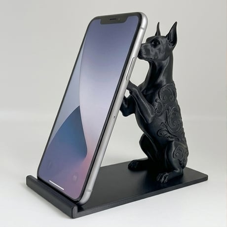 犬（ドーベルマン）のスマホスタンド 卓上 シルクブラック