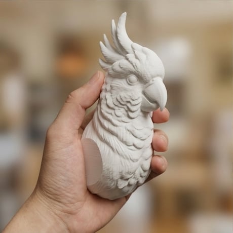 インコ（キバタン）の壁掛けレリーフ 3Dプリント 白PLA インテリア