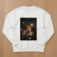 ゴールデンハムスタートレーナー 花の油絵風アート ホワイト 男女兼用