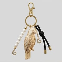 インコ（オオハナインコ）のキーホルダー ミニチュア シルクゴールド