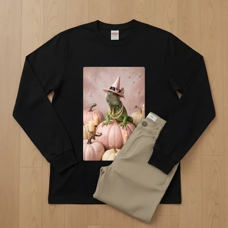 イグアナ（グリーンイグアナ）長袖Tシャツ ハロウィン限定 ブラック 男女兼用