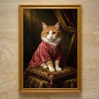猫（メインクーン）のルネサンス風肖像画 油絵風アートA3額装インテリア壁掛け