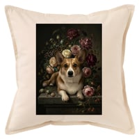 犬（コーギー）クッション 45cm 花の油絵風カラーアート