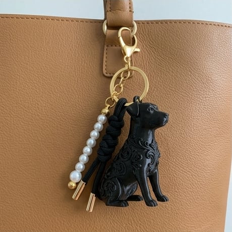 犬（ジャックラッセルテリア）のキーホルダー ミニチュア シルクブラック