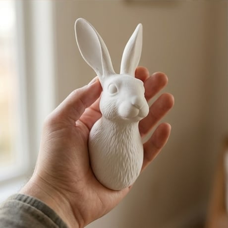 うさぎ（ベルジアンヘア）の壁掛けレリーフ 3Dプリント 白PLA インテリア