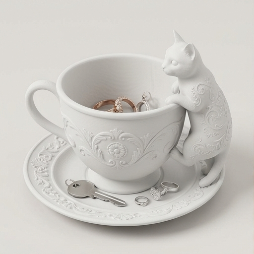 猫（マンチカン）のアクセサリートレイ 小物入れ マットホワイト