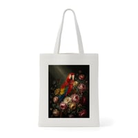 インコ（コンゴウインコ）トートバッグ 花の油絵風アート キャンバス地