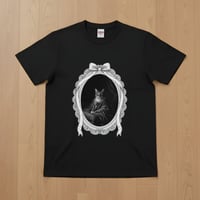 猫半袖Tシャツ ルネサンス風モノクロアート ブラック 男女兼用